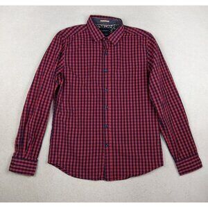 DENIM & FLOWER RICKY SINGH MEN'S RED & BLUE PLAID LONG SLEEVE BUTTON-UP SHIRT S